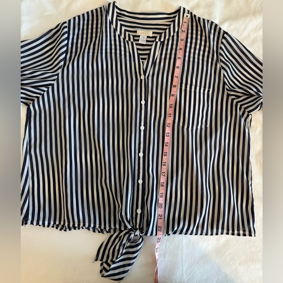 Chico’s Women’s White & Black Stripe Too w/ option 3/4 button strip ~ Size 3 - Picture 6 of 12